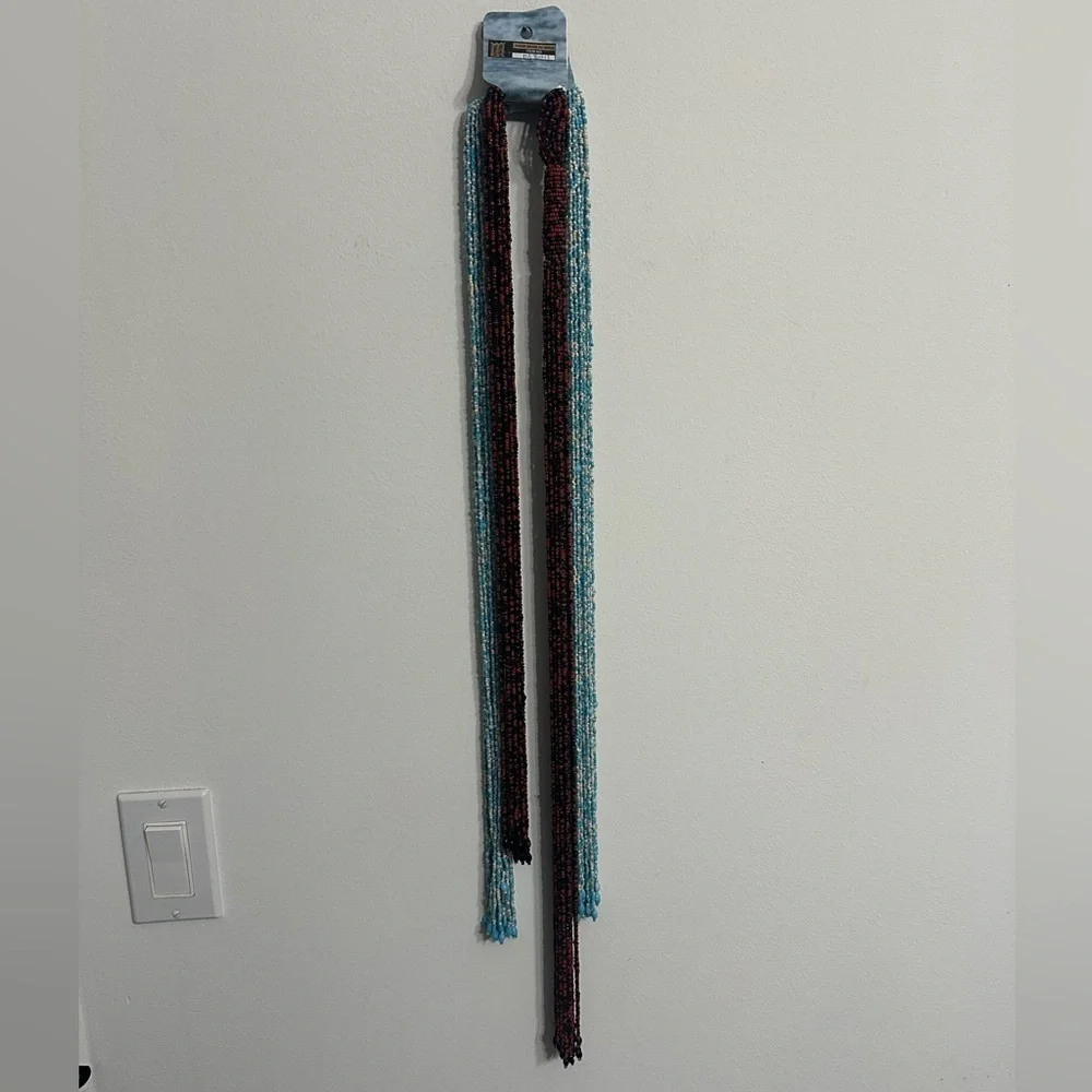 Seed bead scarf x2 red and black, blue and white Y2K  Handmade Festival boho
